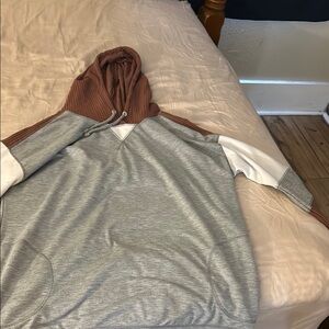 Gray and Brown Two-Tone Hooded Sweater
